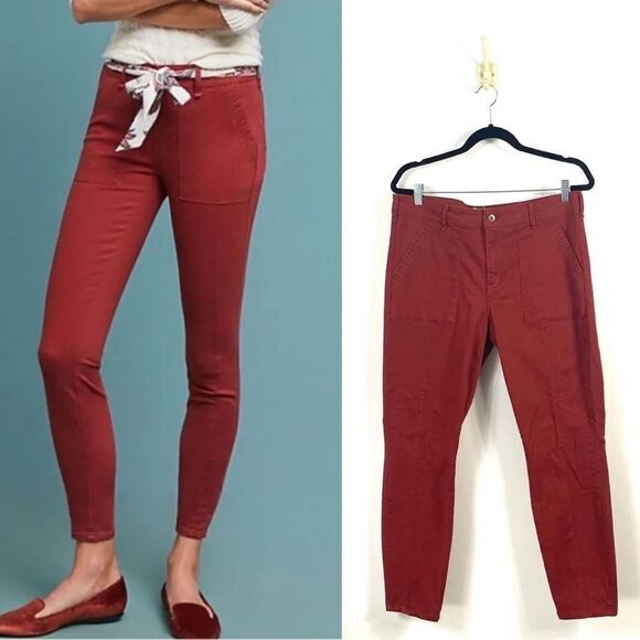 ✨Anthropologie Jefferson Slim Utility Pants Size 29 Dark Red Chino Ankle✨ - Picture 2 of 5
